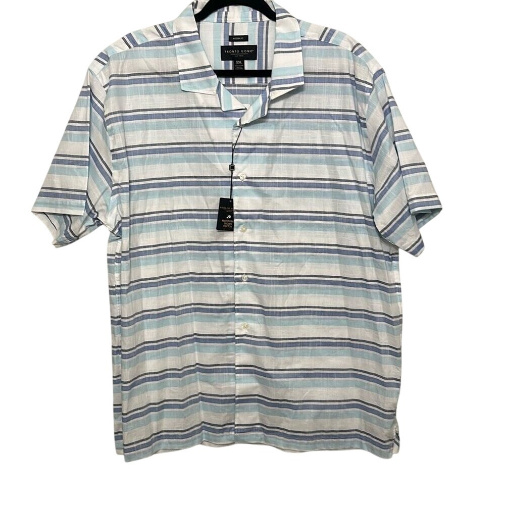 NWT Pronto Uomo‎ Mens Multicolor Stripe Cotton Modern Fit Button Up Shirt Sz XXL